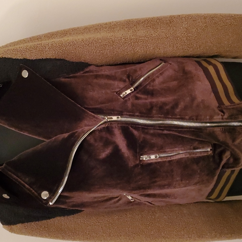 POL Ladies Bomber Style Motorcycle Jacket With Zipper Vent, Olive & Brown, NWOT - Picture 2 of 5